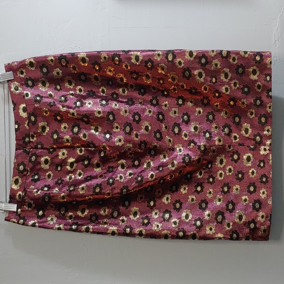 J Crew Metallic Purple Floral Straight Skirt with Gold and Black Accents - Picture 3 of 5